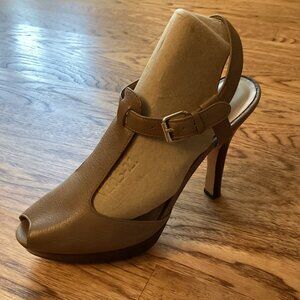 TALBOTS LEATHER T-STRAP PEEP TOE SLINGBACK HEELS 8 OFFICE CAREER PARTY COCKTAIL